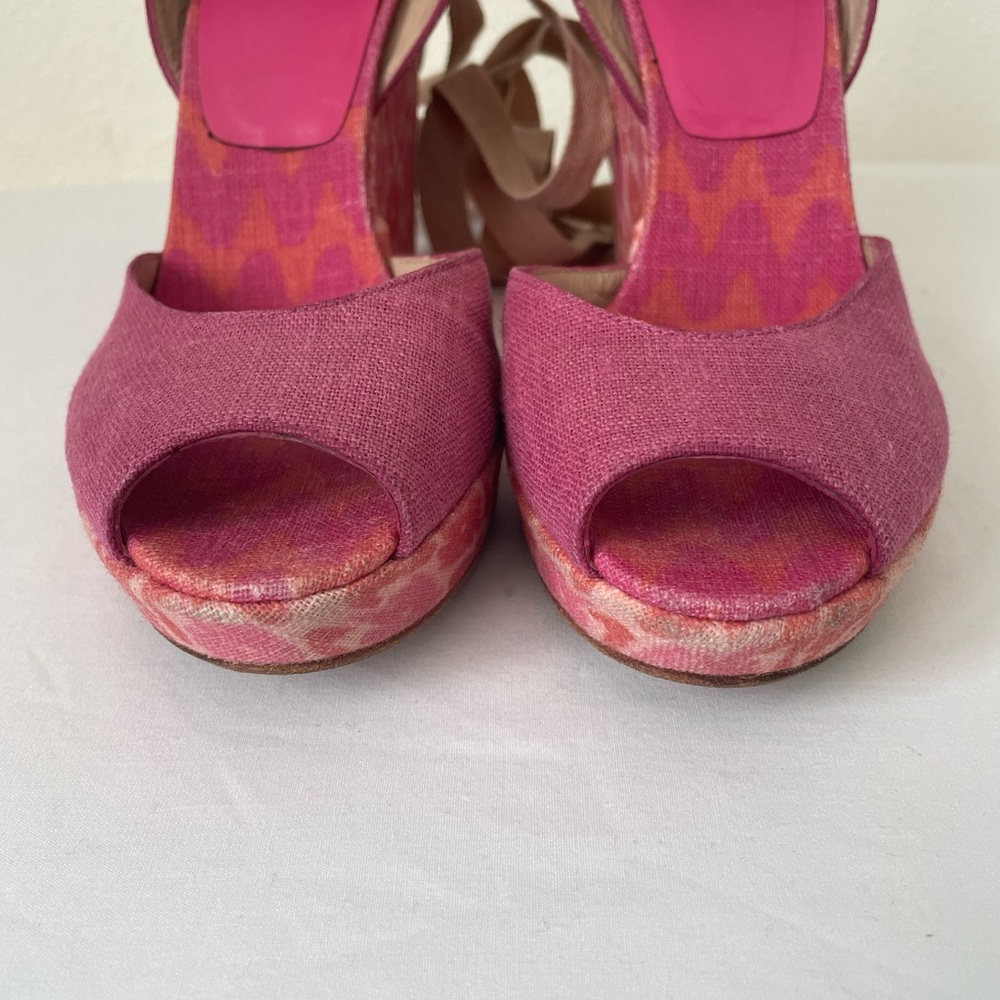 Stuart Weitzman Pink Lace Up Platforms Size 7 - image 5